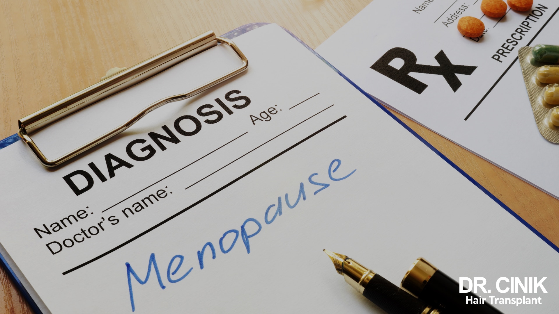 An illustrative image delivers a straightforward diagnosis: menopause is the culprit behind this hair loss